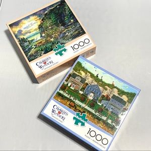 Lot of 2 Buffalo Games Charles Wysocki Puzzles Nantucket Winds Moonlight & Roses